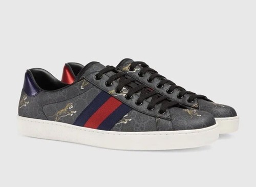 New In Box GUCCI ACE GG Monogram Grey Leather With Tigers G