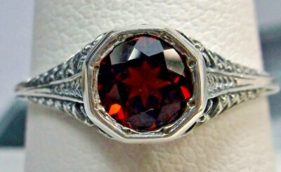 GENUINE Garnet 1ct Sterling Silver Dandelion Filigree Ring US SELLER D205