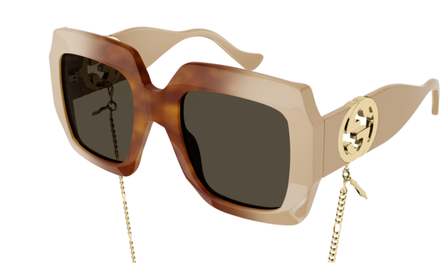 Pre-owned Gucci Gg1022s 003 Havana Ivory/brown/gold Oversize Square Women Sunglasses