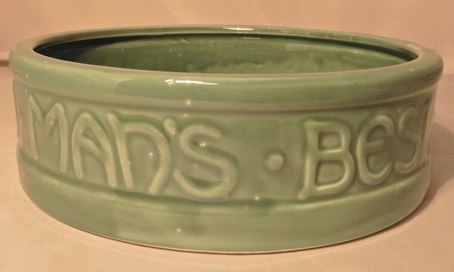 McCoy Heavy Ceramic Glazed Green Dog Bowl 