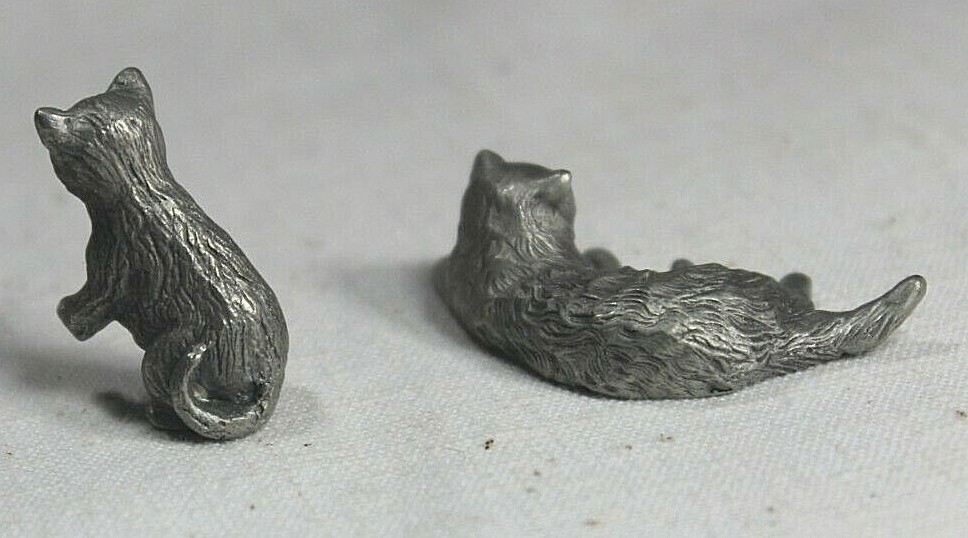 RAWCLIFFE PEWTER 2 Miniature CAT Figurines Sitting Kitten Signed