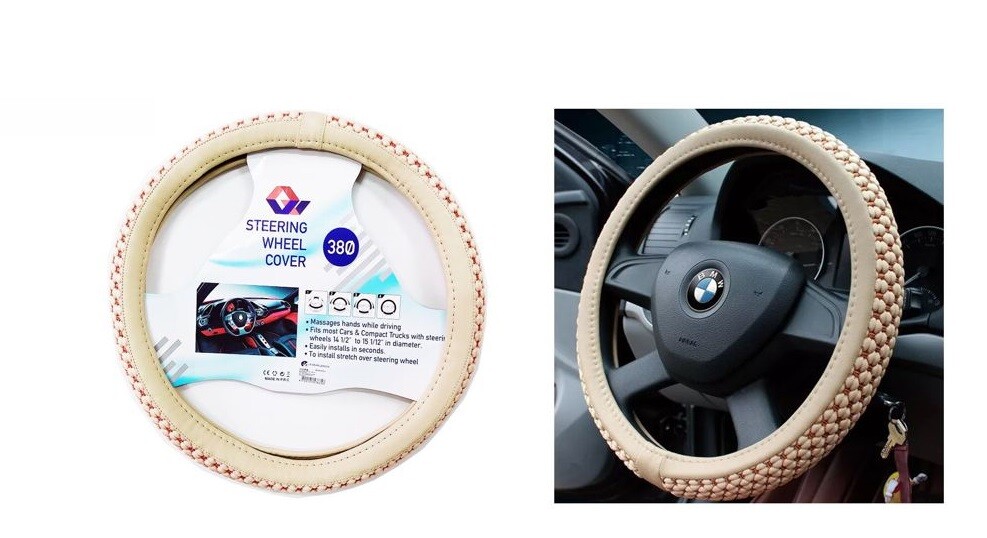 Coprivolante Copri Volante Auto 37-39cm Con Presa Comfort Beige Intrecciato cir