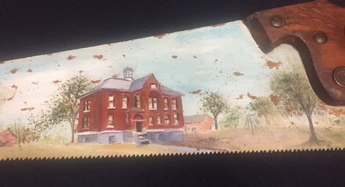 Folk Art Hand Painted Decorative Hand Saw County School House Middletown IN