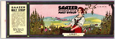 Saazer Bohemian Style Malt Syrup Paper Can Label MalVaz Chicago c1925 Scarce VGC