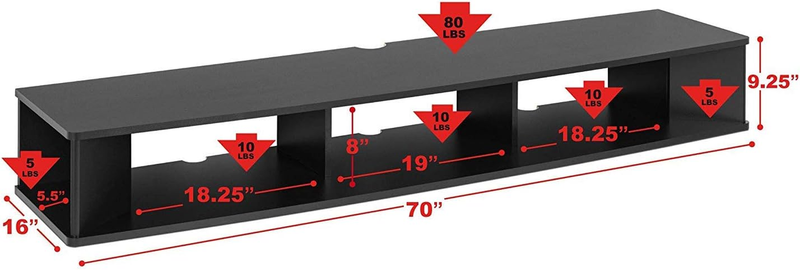 70" Wide Wall Mounted TV Stand, 70 Inch, Black