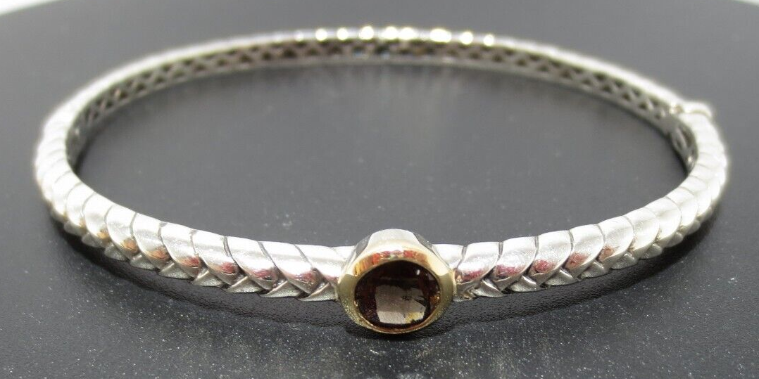 14K YG / SILVER SMOKEY TOPAZ BANGLE BRACELET 7