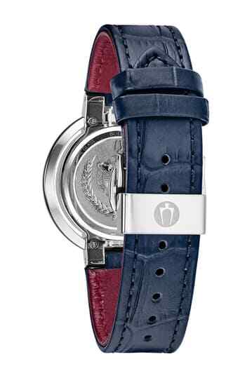 Pre-owned Bulova Rubaiyat Diamond 35mm Stainless Steel Case Blue Leather Strap - 96p196