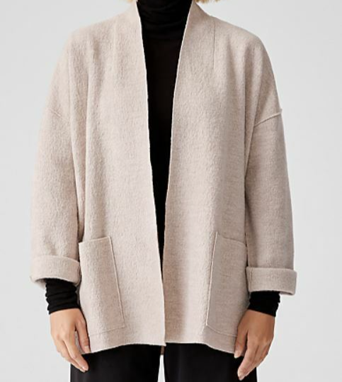 Pre-owned Eileen Fisher System High Collar Boiled Wool Kimono Jacket In Black Sz M
