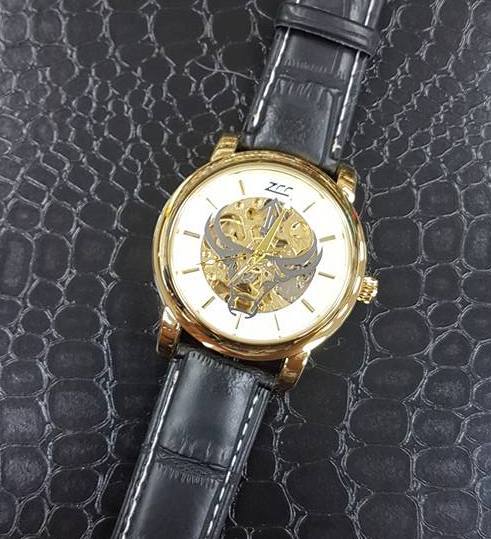 Orologio Polso Zcc Bull Transp Uomo Automatico Cinturino Pelle Nera Bianc lac