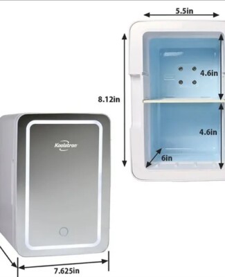 Koolatron 6L Portable Mirrored LED Lighted Mini Fridge, Cosmetics, Drinks, Meds