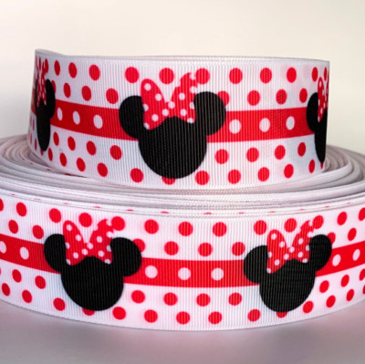 GROSGRAIN RIBBON 5/8'', 7/8'',1.5'', 3'' Minnie Mouse Pink Dots Printed