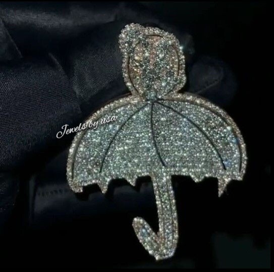 Pre-owned Nsg Real Iced Men's D/vvs Moissanite 3d Umbrella Customize Iced Pendant 925 Silver In White