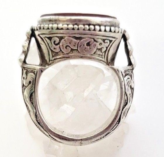 Vintage Turkmen Silver and Carnelian Seal Ring with Script