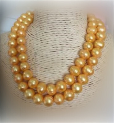double strands AAA 10-11mm south sea baroque gold pearl necklace 14K 18' 19''