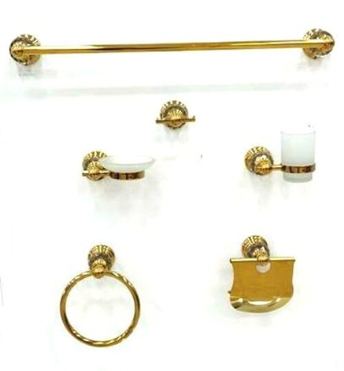 Bagno 6 Accessori Porta Asciugamano Rotolo Bicchiere Spazzolino Dorato Cryst dfh