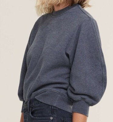 AGOLDE Thora 3/4 Balloon Sleeve Sweatshirt Graphite Heather Grey Soft Large New
