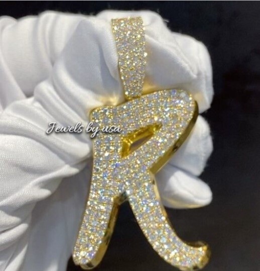 Pre-owned Nsg Customize Any Initial/letter Real D/vvs Moissanite "r" Charm Pendant 925 Silver In White