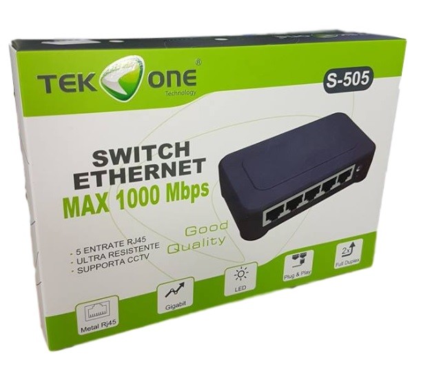 TeKone S-505 Switch 5 Porte Rj45 Lan Ethernet Cavo Di Rete 10/100/1000M hsb