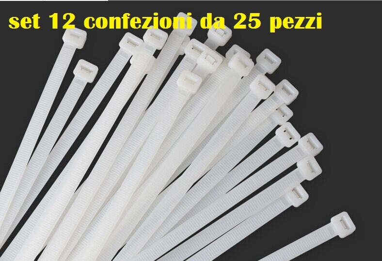 Set 300 Pezzi Fascette Nylon Stringenti Plastica Cavi 20cm moc