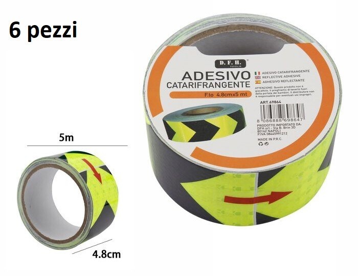 Set 6 Nastro Adesivo Riflettente Catarifrangente 5 Metri Giallo Nero dfh