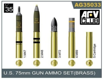 Afv Club Ag35033 1/35 Ee.uu 75mm Gun Ammo Set Latón Nuevo