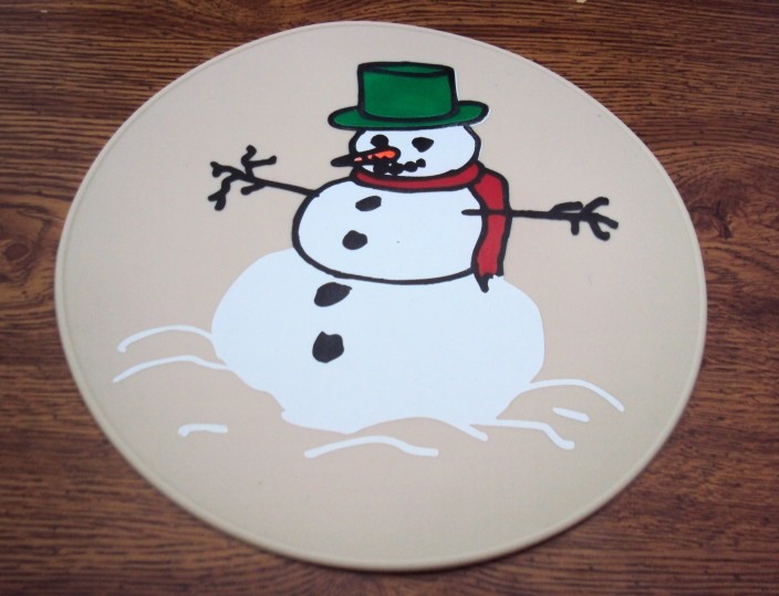 Beige Silicone Snowman Table Placemat, Table Trivet, Kitchen Hot Pad, Table Mat