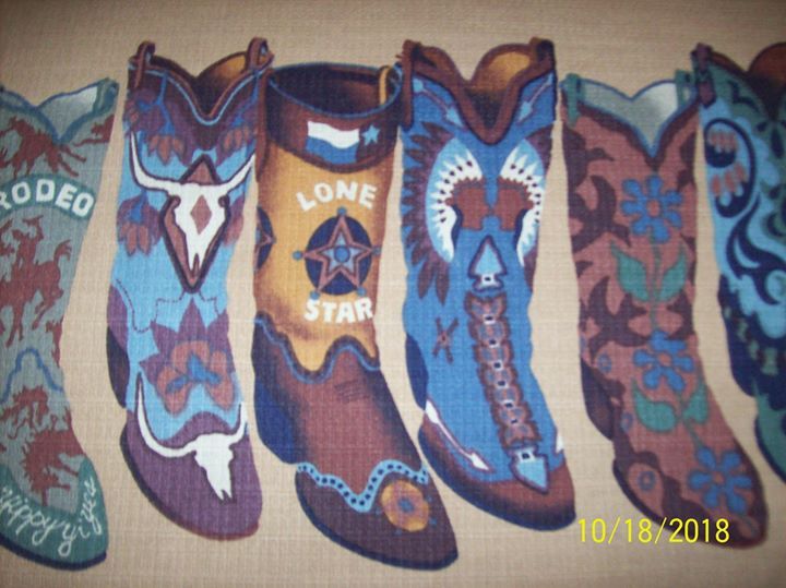 5 yds RARE OOP COWBOY BOOTS BARKCLOTH FABRIC EARLY 2000's