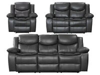 Black Grey 3 2 1 leather electric Recliner Sofa Set with Cup Holders and usb ports