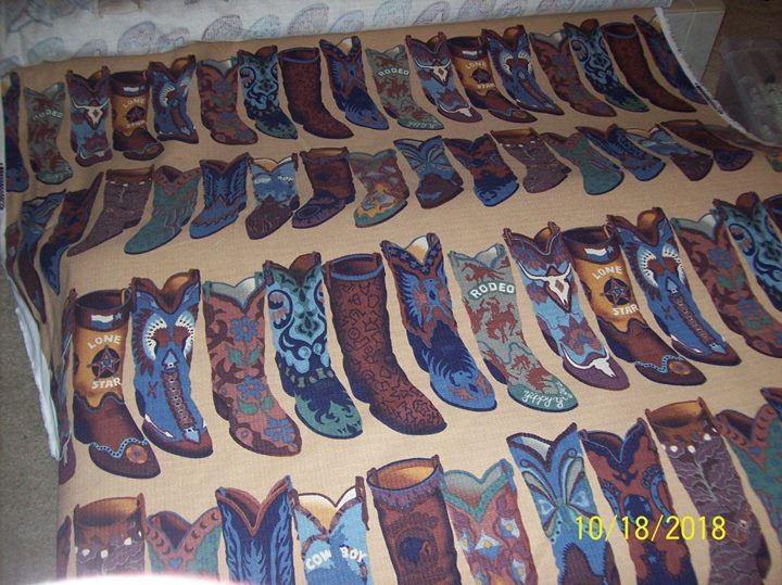 5 yds RARE OOP COWBOY BOOTS BARKCLOTH FABRIC EARLY 2000's
