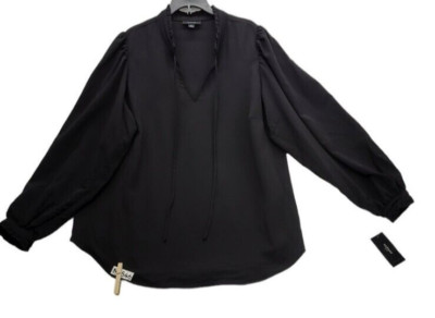 Alfani V-Neck  Black SZ 1X Smocked elastic  cuffs    M546