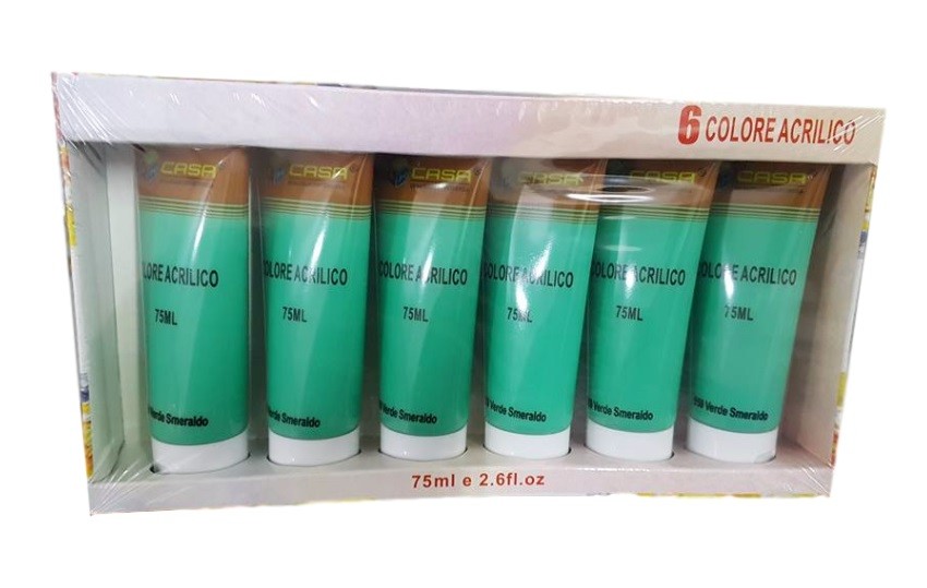 Pittura Acrilica Vernice Confezione 6 Pezzi Colore Verde Smeraldo Tubo 75ml dfh