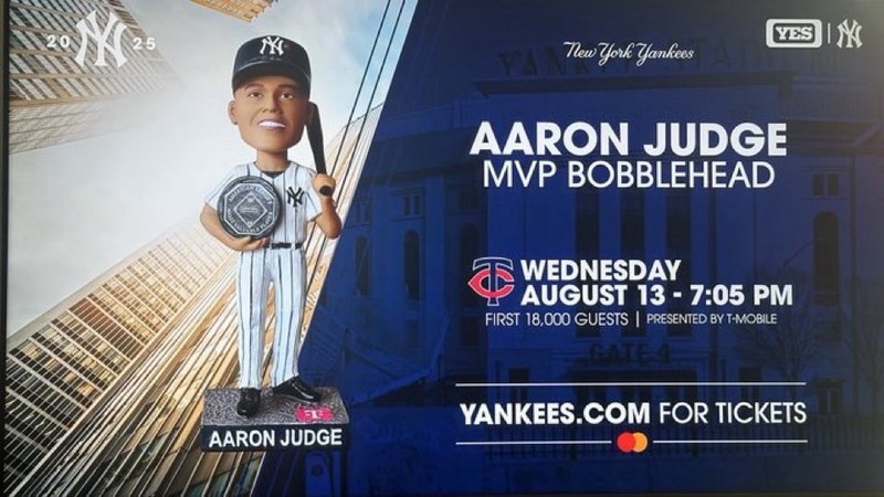 Aaron Judge MVP Bobblehead New York Yankees Giveaway 8/13/2025 SGA