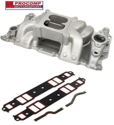 PC SATIN Air Gap Intake Manifold 283 305 327 350 383 400 SBC CHEVY & Gasket Set