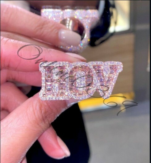 Pre-owned Online0369 White Gold Plated Silver Men's 3 Letter Initial Ring Made From Round Baguette