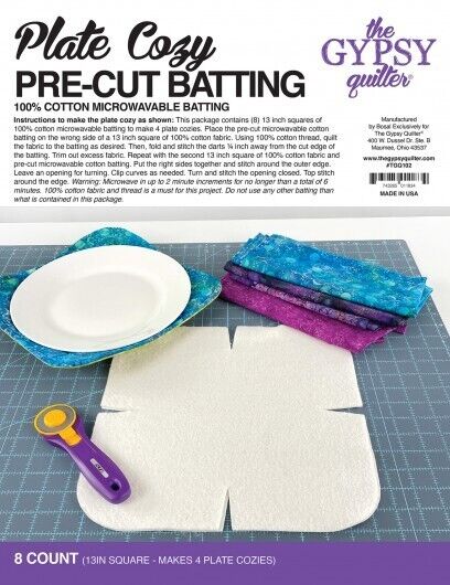 Plate Cozy Pre-Cut Batting - 8 Count Cotton Microwavable Batting Squares M408.09