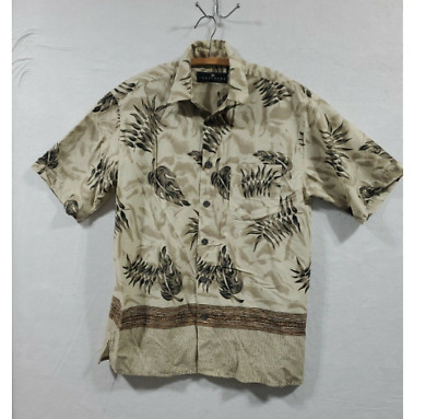 Consensus Mens Medium Hawaiian shirt Sportswear Full Button short sleeve beige