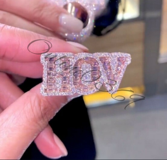 Pre-owned Online0369 White Gold Plated Silver Men's 3 Letter Initial Ring Made From Round Baguette