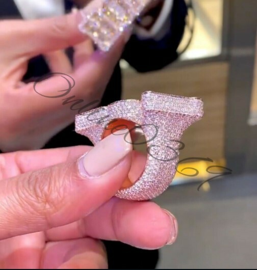 Pre-owned Online0369 White Gold Plated Silver Men's 3 Letter Initial Ring Made From Round Baguette