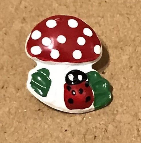 Fabulous JHB Handpainted MUSHROOM & LADYBUG Metal Realistic Button 5/8”