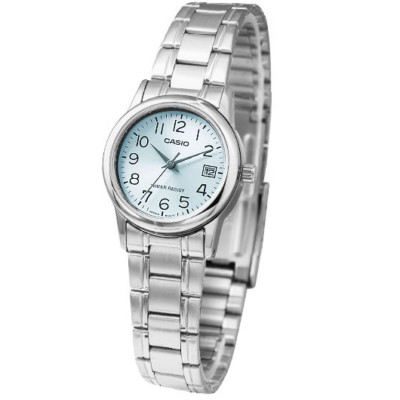 Casio Women LTP-V002D-2BDF Watch Metal Band Silver Sky Blue Original New