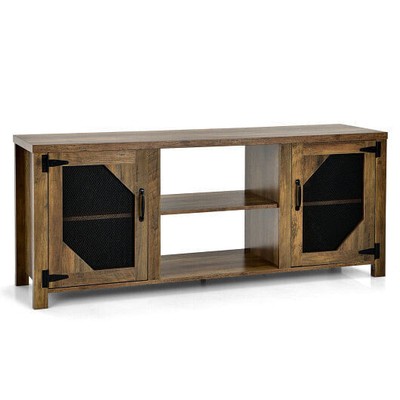 TV Stand for TVs up to 65-Inch with 2 Metal Mesh Doors and Ad-Rustic Brown - Co