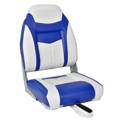 High Back Folding Boat Seat with Blue White Sponge Cushion and Flexible Hinges-B