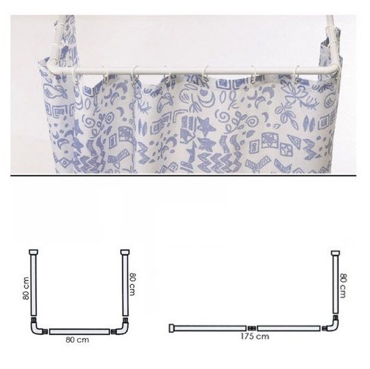 Bastone Asta Tenda Doccia Barra A U Tre Lati Angolare Bianca 80x80x80cm dfh