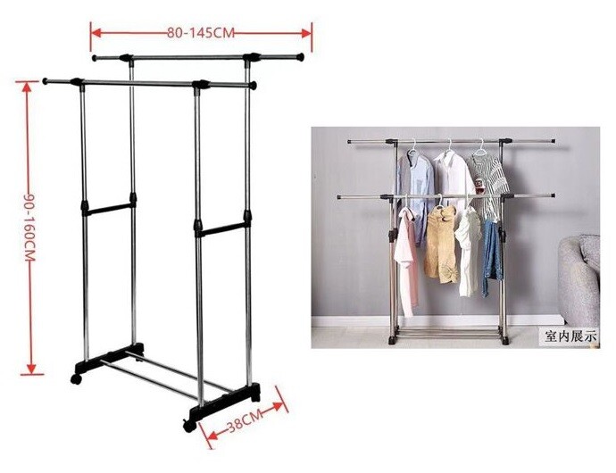 Stender Stand Appendiabiti Attaccapanni Barra Doppia Con Rotelle Regolabile cir