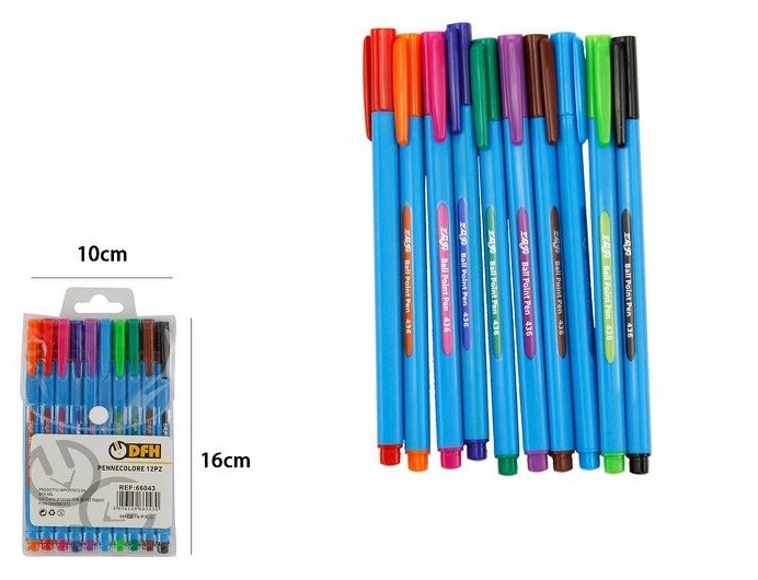 Confezione Set 12 Pezzi Penne Pennarello Colorate dfh