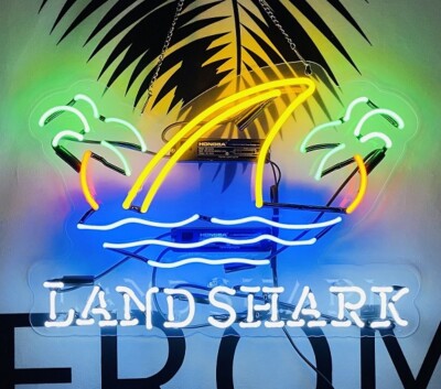 20''x16'' Landshark Fin Palm Tree Acrylic Neon Sign Lamp Light Visual Artwork L