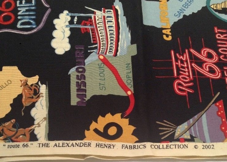 VINTAGE ROUTE 66  Cotton Fabric Cars Trucks Bikes Diners Landmarks