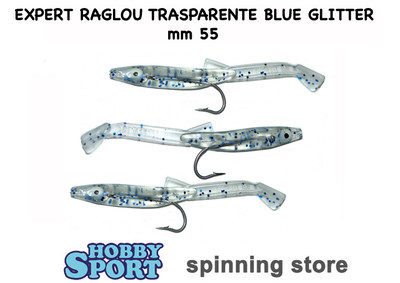 RAGLOU EXPERT 55 MM COL. TRASPARENTE CON GLITTER BLUE  CONF 3 PZ PESCA MARE