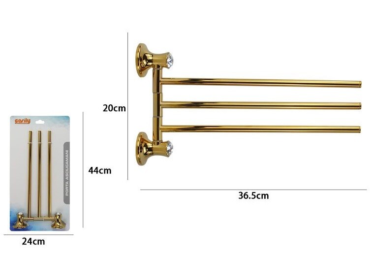 Porta Asciugamani 3 Bracci A Parete Bagno Dorato Crystal dfh