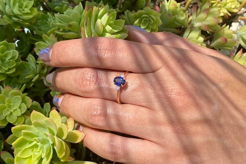 Pre-owned Handmade Sapphire Ring, Oval Blue Sapphire Ring, 14k Diamond And Sapphire Engagement Ring